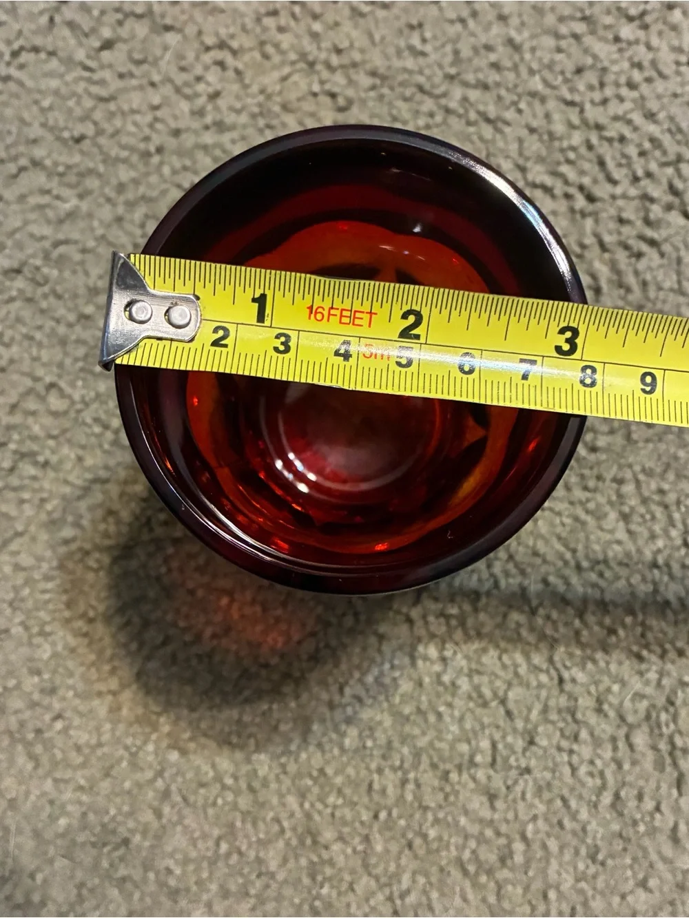 Vintage Amber Red Drinking Glass Heavy Goblet 4 Inches Tall
